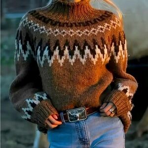 Free People Brown Geometric Patterned Women's Sweater NWOT